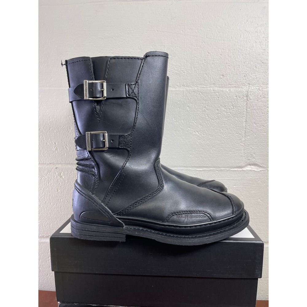 Harley-Davidson 95080 Black Leather Riding Boots Side Zip Buckle Men's 10.5 US